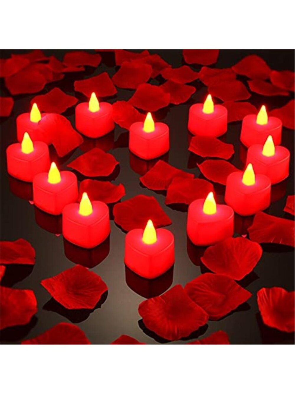 LED Heart Tealight Candles 12 Pack 200 Silk Rose Petals Wedding Valentines Decor